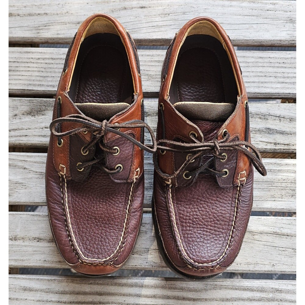 L.L.Bean Allagash Bison Handsewn Boat Shoes Men's 10 D Brown Leather Lug Sole